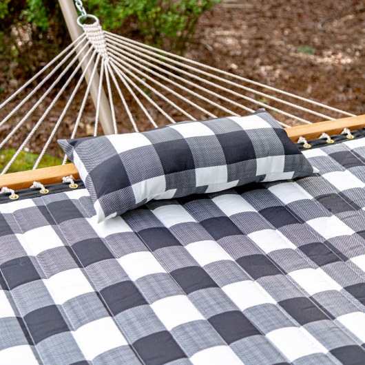 Deluxe 52'' Quilted Fabric Hammock with Patented KD Space Saving Hammock Stand and Pillow Combo - Buffalo Plaid