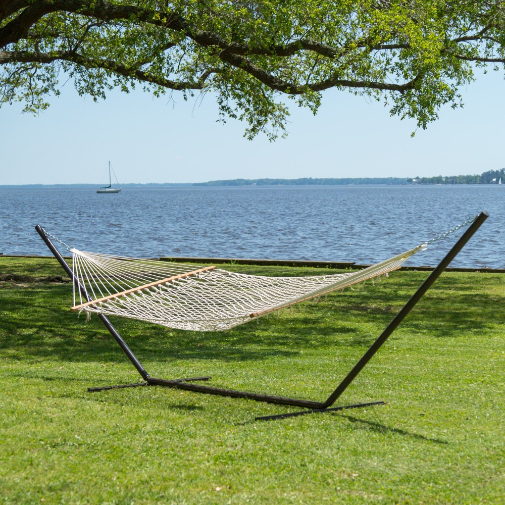 13 ft. Double Traditional Cotton Rope Hammock with Heavy Duty Hammock Stand Combo