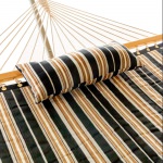 Deluxe 52'' Quilted Fabric Hammock with Patented KD Space Saving Hammock Stand and Pillow Combo - Beige and Black Stripe