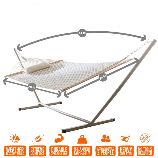 Deluxe 52'' Quilted Fabric Hammock with Patented KD Space Saving Hammock Stand and Pillow Combo - Chevron
