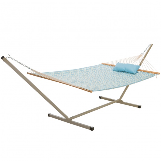 Deluxe 52'' Quilted Fabric Hammock with Patented KD Space Saving Hammock Stand and Pillow Combo - Light Blue
