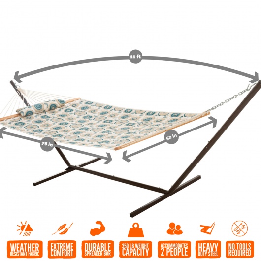Deluxe 52'' Quilted Fabric Hammock with Patented KD Space Saving Hammock Stand and Pillow Combo - Medallion