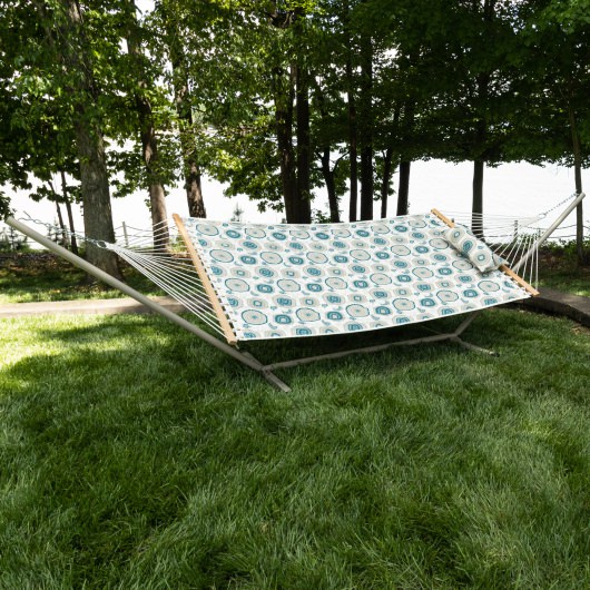 Deluxe 52'' Quilted Fabric Hammock with Patented KD Space Saving Hammock Stand and Pillow Combo - Medallion