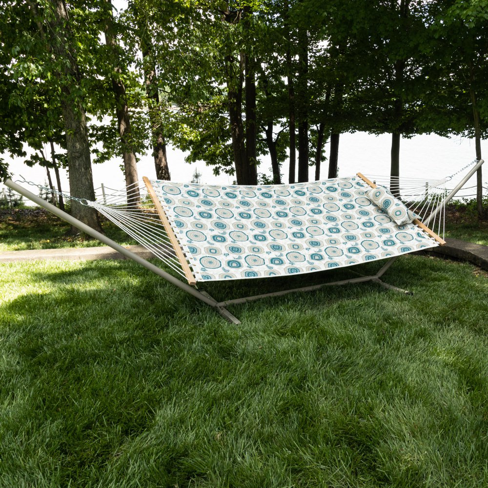 Deluxe 52'' Quilted Fabric Hammock with Patented KD Space Saving Hammock Stand and Pillow Combo - Medallion