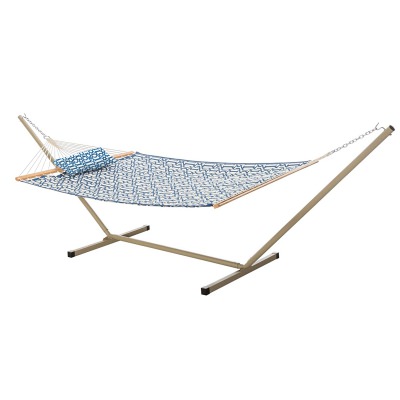 Deluxe 52'' Quilted Fabric Hammock with Patented KD Space Saving Hammock Stand and Pillow Combo - Navy