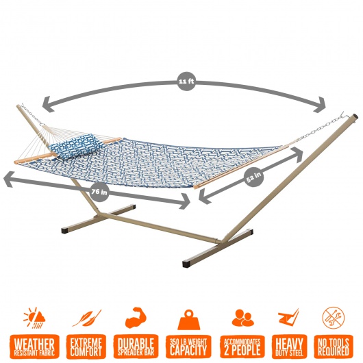 Deluxe 52'' Quilted Fabric Hammock with Patented KD Space Saving Hammock Stand and Pillow Combo - Navy
