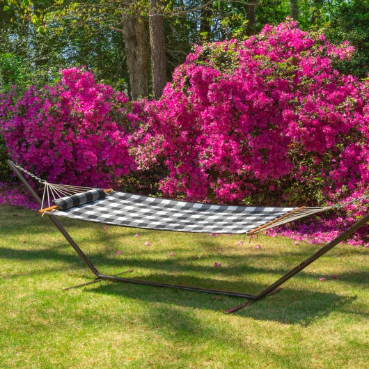 Single 36'' Quilted Fabric Hammock with Patented KD Space Saving Hammock Stand and Pillow Combo - Buffalo Plaid