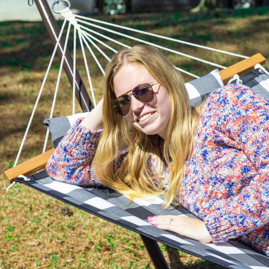 Single 36'' Quilted Fabric Hammock with Patented KD Space Saving Hammock Stand and Pillow Combo - Buffalo Plaid