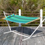 Single 36'' Quilted Fabric Hammock with Patented KD Space Saving Hammock Stand, Pillow & Storage Bag Combo - Blue and Green Stripe