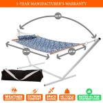 Single 36'' Quilted Fabric Hammock with Patented KD Space Saving Hammock Stand, Pillow & Storage Bag Combo - Navy