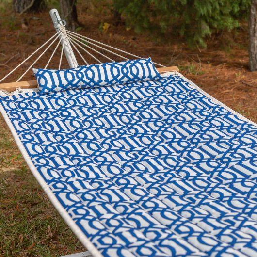 Single 36'' Quilted Fabric Hammock with Patented KD Space Saving Hammock Stand, Pillow & Storage Bag Combo - Navy