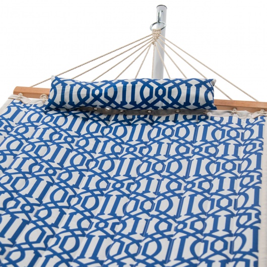 Single 36'' Quilted Fabric Hammock with Patented KD Space Saving Hammock Stand, Pillow & Storage Bag Combo - Navy