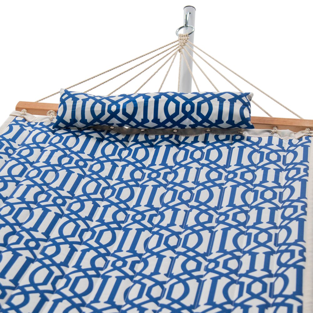 Single 36'' Quilted Fabric Hammock with Patented KD Space Saving Hammock Stand, Pillow & Storage Bag Combo - Navy