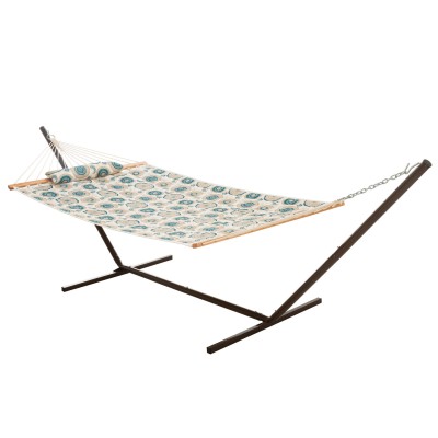 Single 36'' Quilted Fabric Hammock with Patented KD Space Saving Hammock Stand and Pillow Combo - Medallion