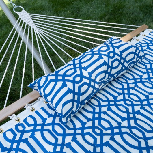 Deluxe 52'' Quilted Fabric Hammock with Patented KD Space Saving Hammock Stand and Pillow Combo - Navy
