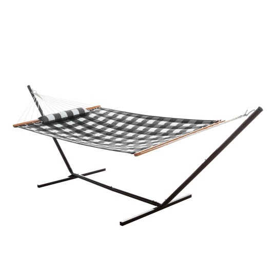 Single 36'' Quilted Fabric Hammock with Patented KD Space Saving Hammock Stand and Pillow Combo - Buffalo Plaid