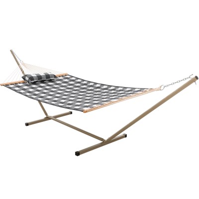 Deluxe 52'' Quilted Fabric Hammock with Patented KD Space Saving Hammock Stand and Pillow Combo - Buffalo Plaid