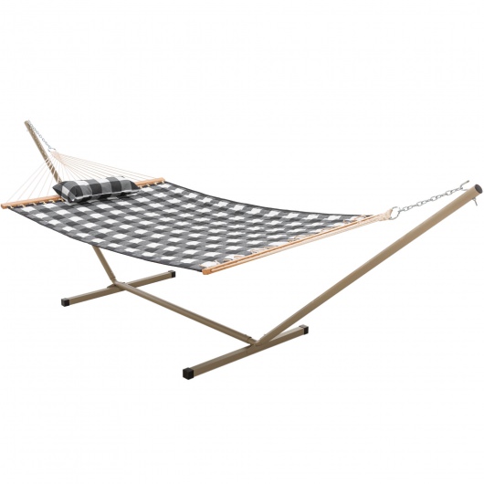 Deluxe 52'' Quilted Fabric Hammock with Patented KD Space Saving Hammock Stand and Pillow Combo - Buffalo Plaid