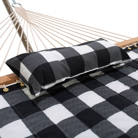 Deluxe 52'' Quilted Fabric Hammock with Patented KD Space Saving Hammock Stand and Pillow Combo - Buffalo Plaid