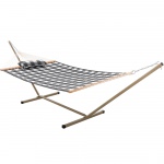 Deluxe 52'' Quilted Fabric Hammock with Patented KD Space Saving Hammock Stand and Pillow Combo - Light Blue