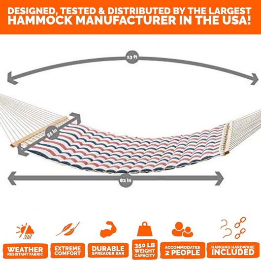 Large Polyester Pillowtop Hammock - Red, White & Blue Stripe