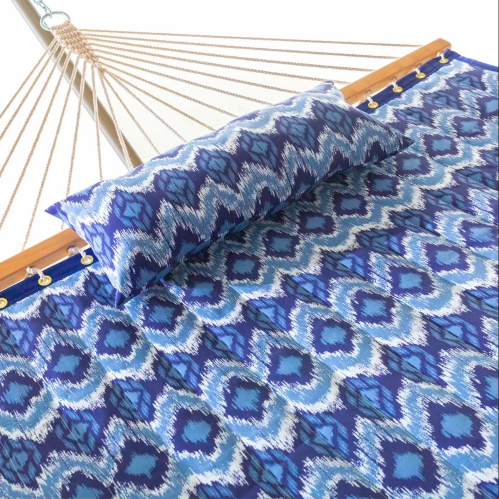 Deluxe 52'' Quilted Fabric Hammock with Patented KD Space Saving Hammock Stand and Pillow Combo - Ikat