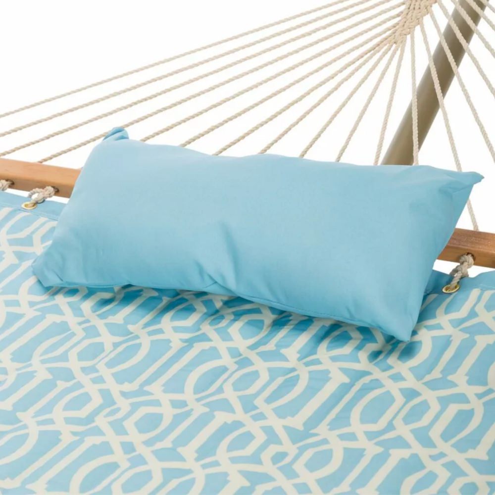 Deluxe 52'' Quilted Fabric Hammock with Patented KD Space Saving Hammock Stand and Pillow Combo - Light Blue