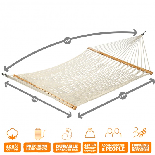 13 ft. Double Traditional Cotton Rope Hammock with Hanging Hardware Included