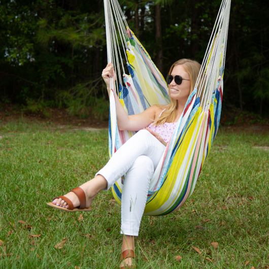 Deluxe Pillowtop Swing With Quick Dry Fabric - Yellow Multicolor Stripe