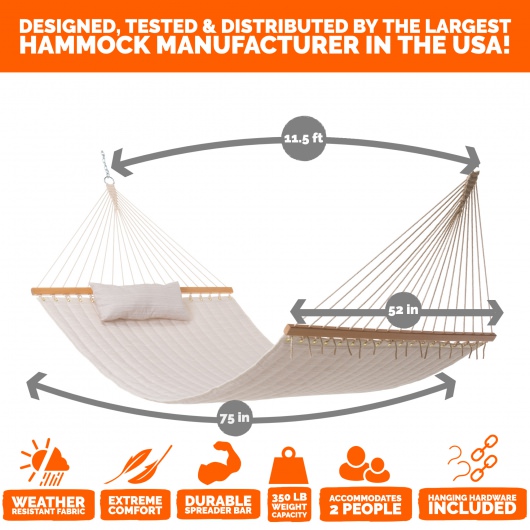 Large Double Quilted Hammock with Detachable Pillow - Natural Solid