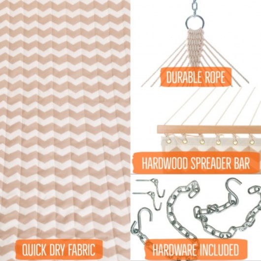Large Double Quilted Hammock with Detachable Pillow - Beige Chevron