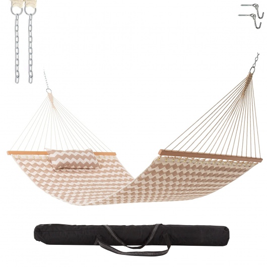 Large Double Quilted Hammock with Detachable Pillow - Beige Chevron