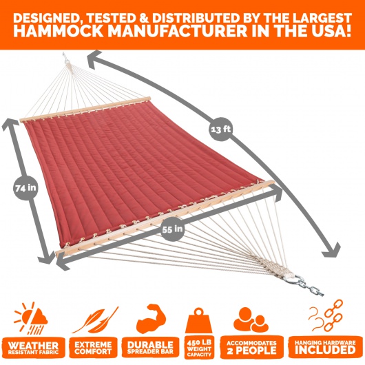 Large Double Quilted Hammock - Red