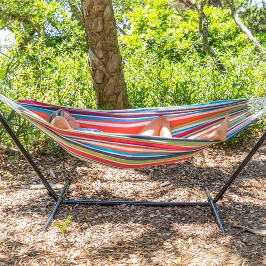Brazilian Premium Polycotton Fabric Hammock Combo with Space Saving Stand & Storage Bag - Multicolor Stripe