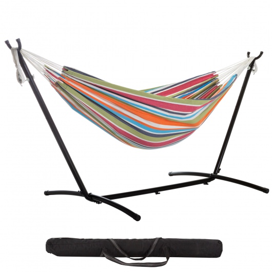 Brazilian Premium Polycotton Fabric Hammock Combo with Space Saving Stand & Storage Bag - Multicolor Stripe