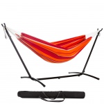 Brazilian Premium Polycotton Fabric Hammock Combo with Space Saving Stand & Storage Bag - Red & Orange Stripe