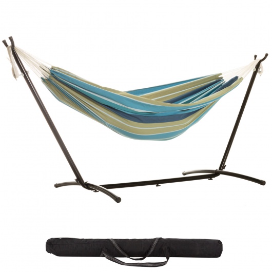 Brazilian Premium Polycotton Fabric Hammock Combo with Space Saving Stand & Storage Bag - Turquoise Multicolor Stripe
