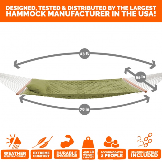 Large Soft Weave Hammock with Pillow & Storage Bag - Green