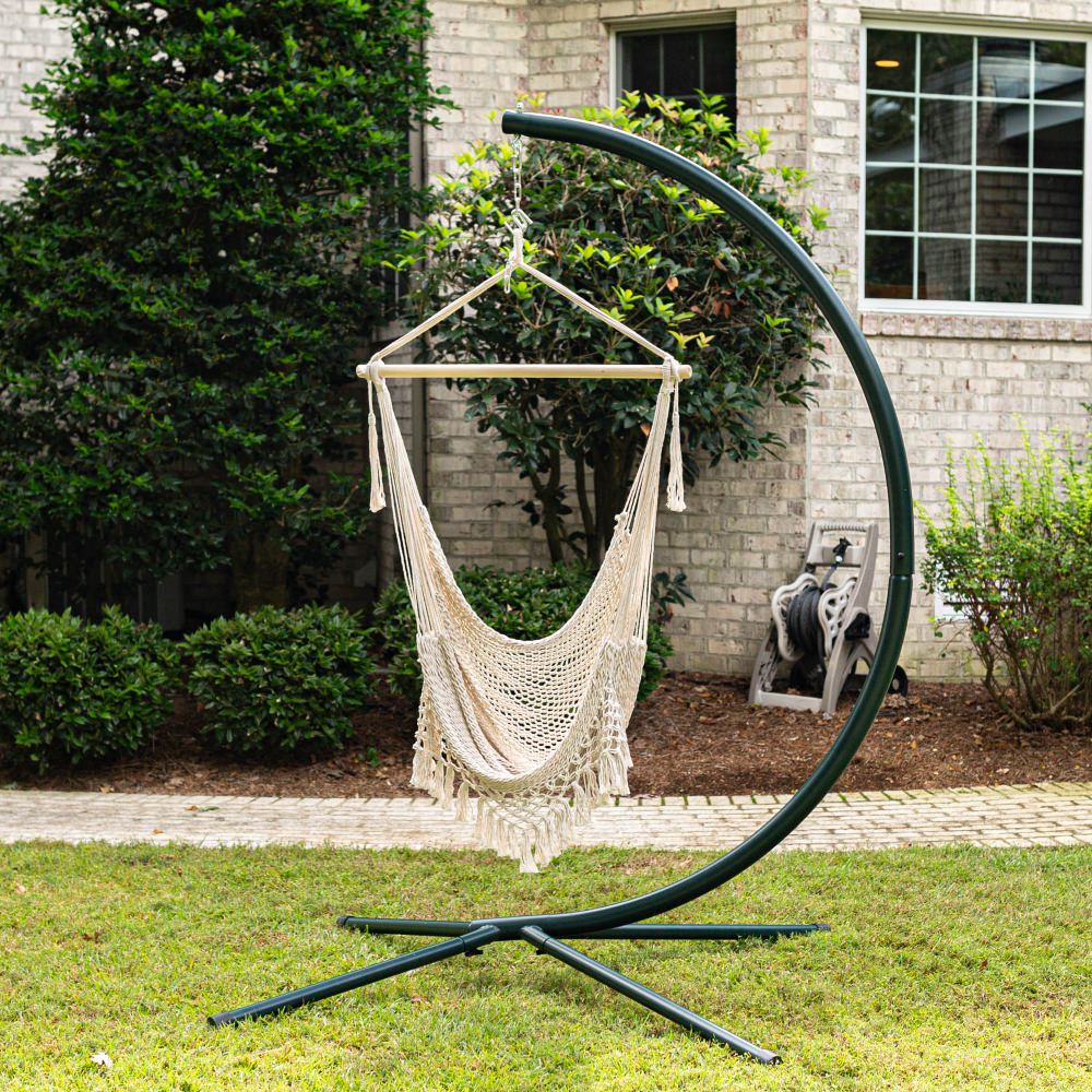Large Macrame Fringe Design Single Swing - Beige